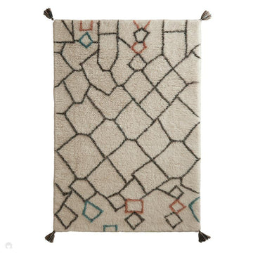 Berber Knotted Chain Ivory/Charcoal Grey/Rust Orange/Teal Rug-Origins-Rug Love - The Most Loved Rug Store